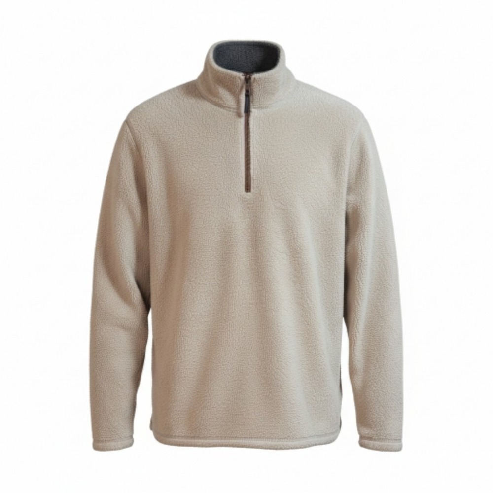 Trinity‎ Men's 1/4 Zip Faux Fur Plush Pullover XL/Khaki/W.Charcoal